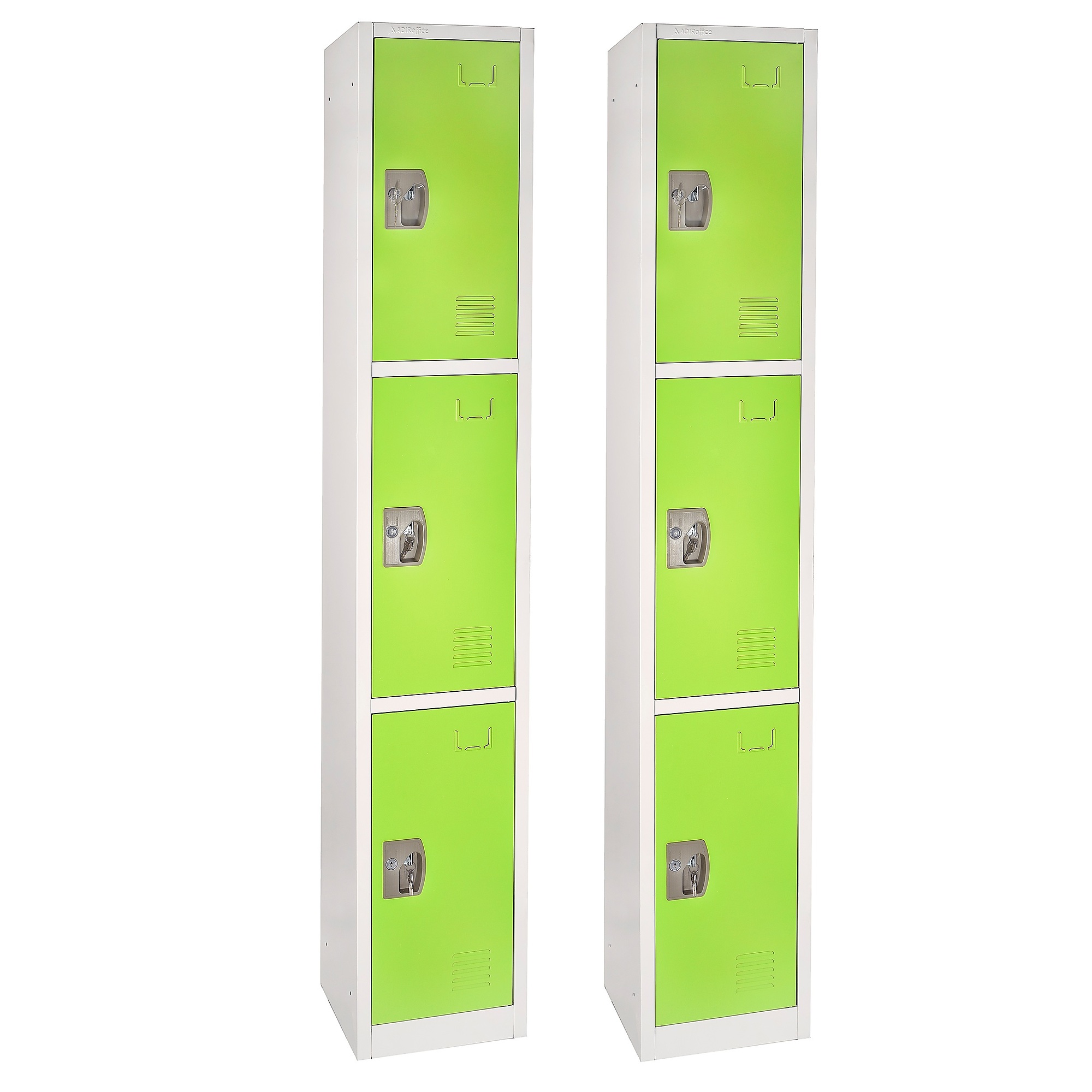 Alpine, 72in.H 3-Tier Steel Storage Locker, Green, 2-Pack, Height 72 in, Width 12 in, Color Green, Model# ADI629-203-GRN-2PK